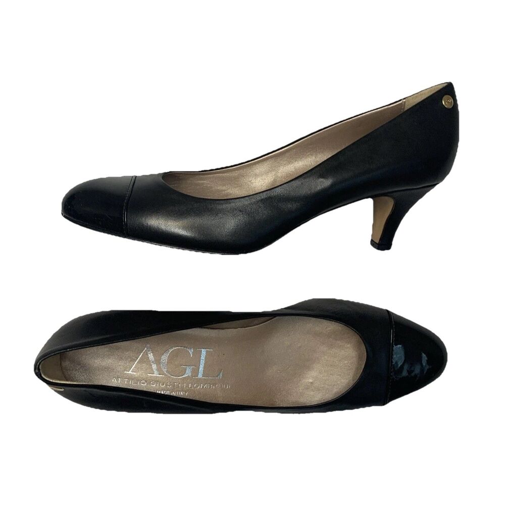 AGL Heels Black Leather Round Cap Toe Career - US 10 EU 40